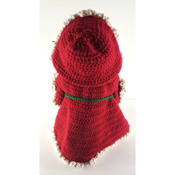 Handmade Santa Claus Figure Crochet Cloak W Hood Folk Art Christmas 10.5" Tall - Picture 5 of 6